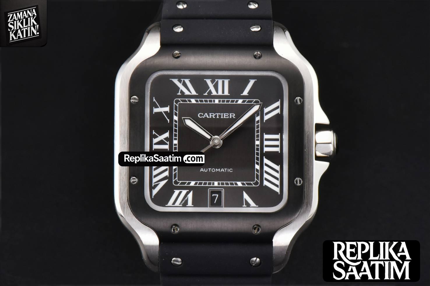 Santos Large 40mm GF Black Dial Black Rubber Strap MIYOTA 9015 -01