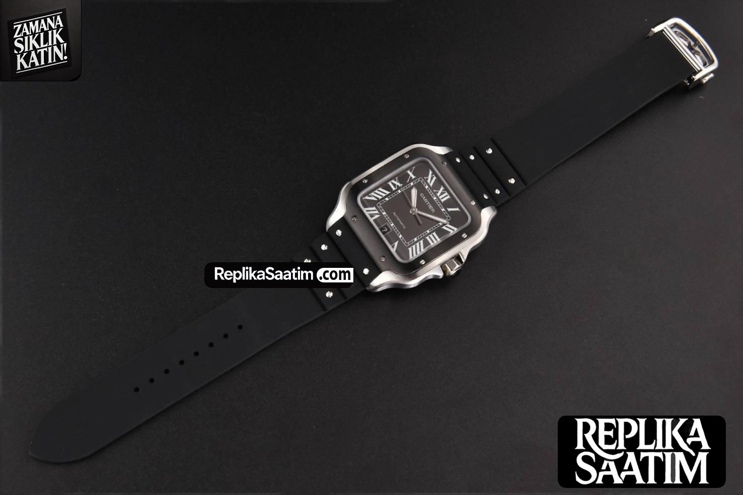 Santos Large 40mm GF Black Dial Black Rubber Strap MIYOTA 9015 -25