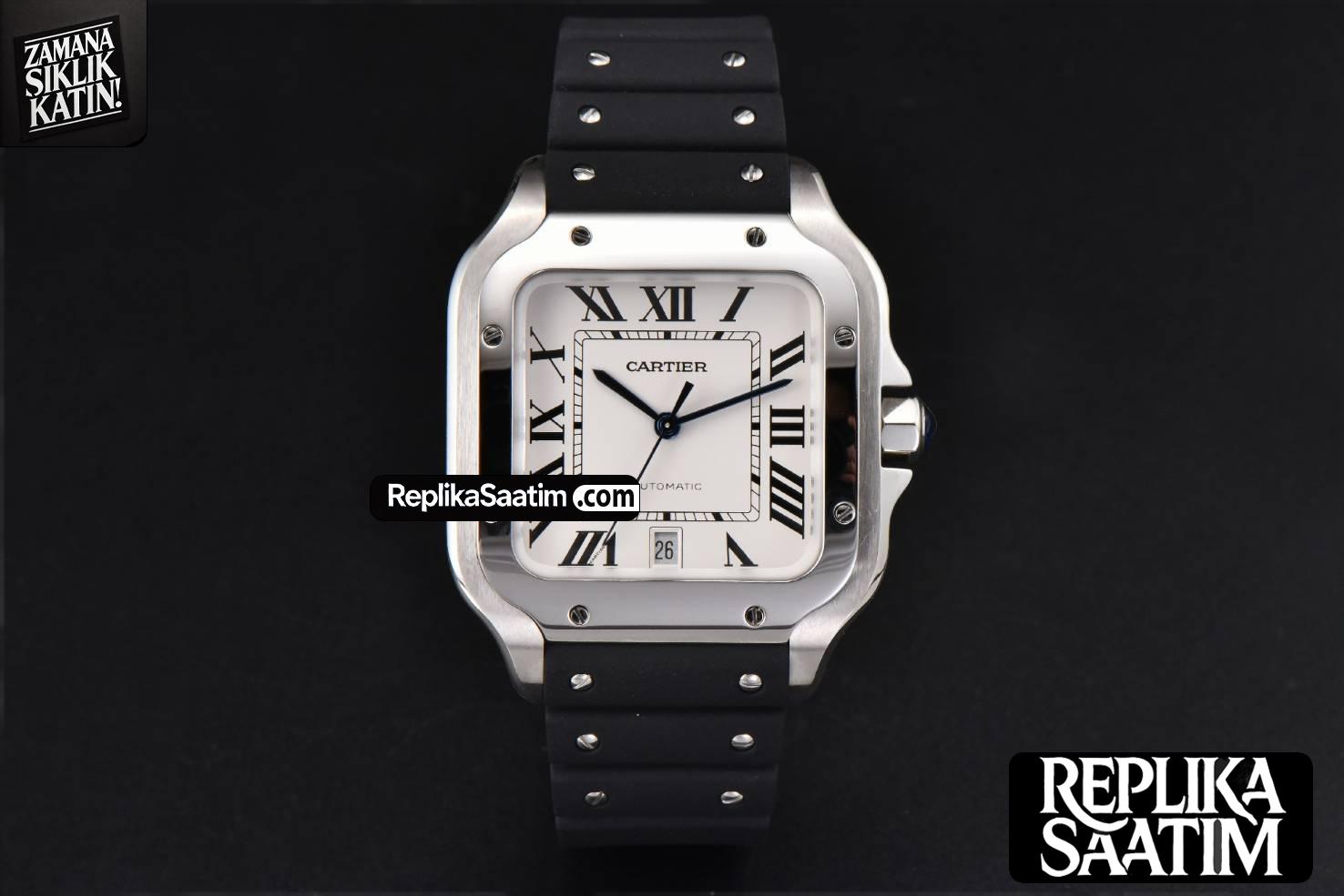 Santos Large 40mm GF White Dial Black Rubber Strap MIYOTA 9015 -02