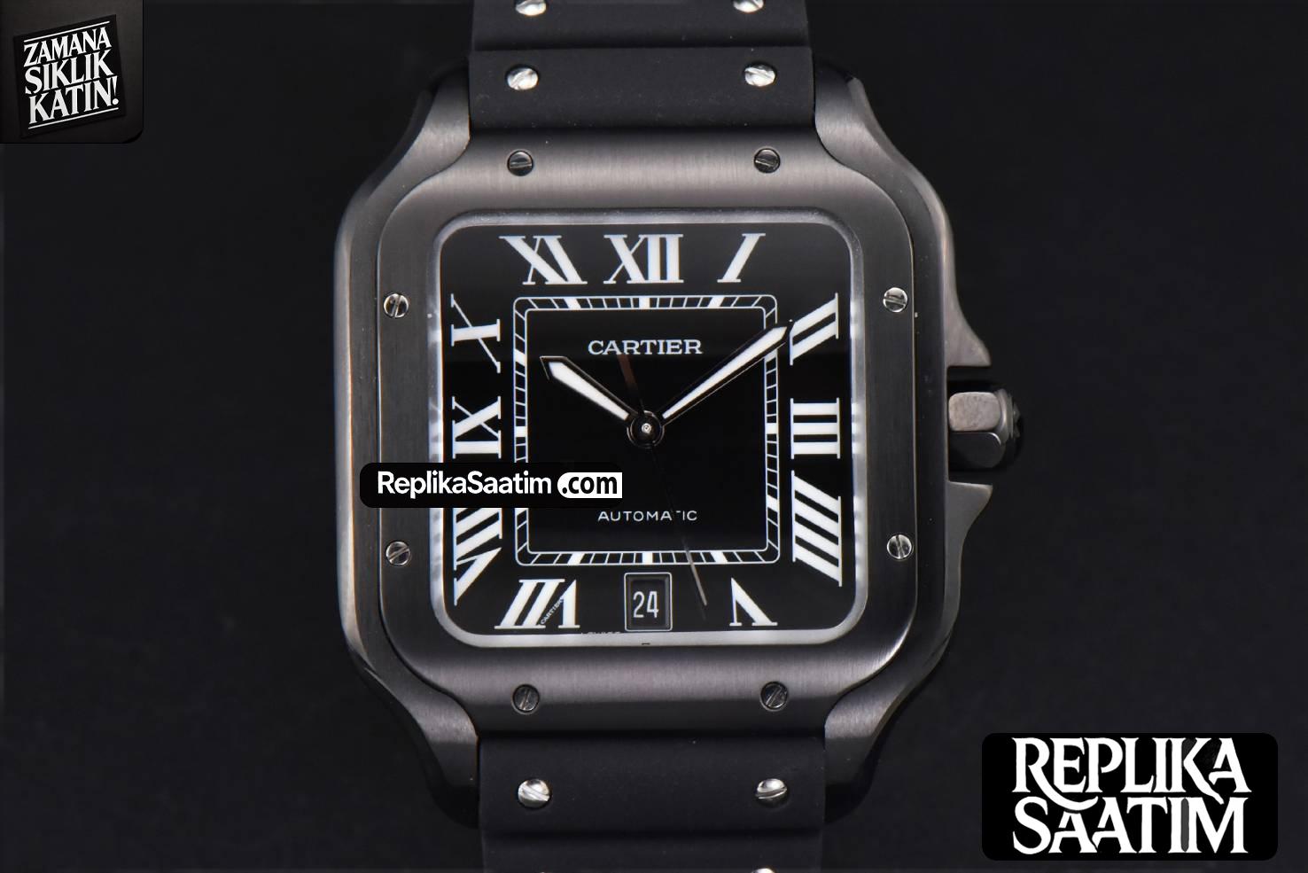 Santos Large 40mm PVD GF Black Dial Black Rubber Strap MIYOTA 9015 -01
