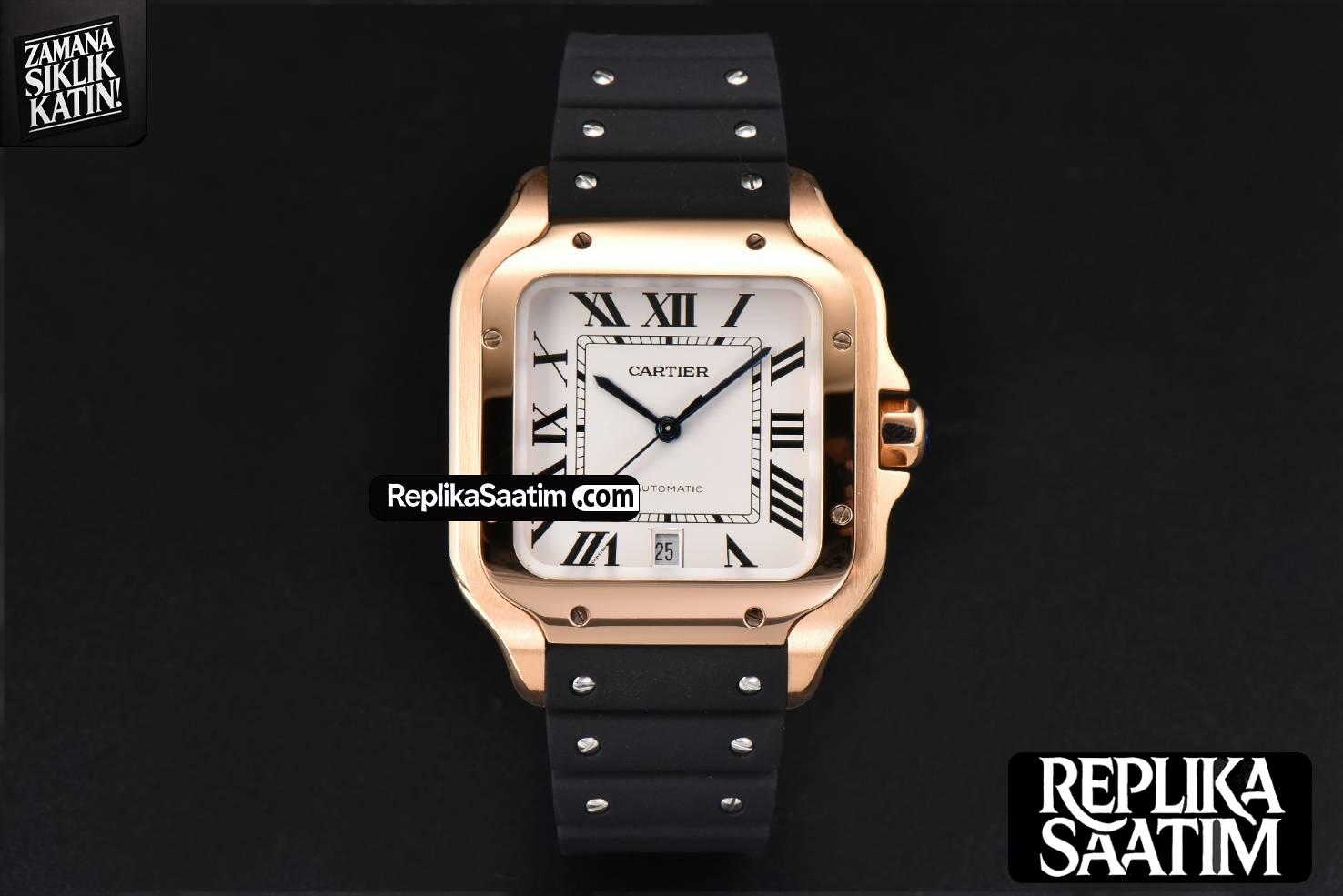 Santos Large 40mm RG GF White Dial Black Rubber Strap MIYOTA 9015 -02