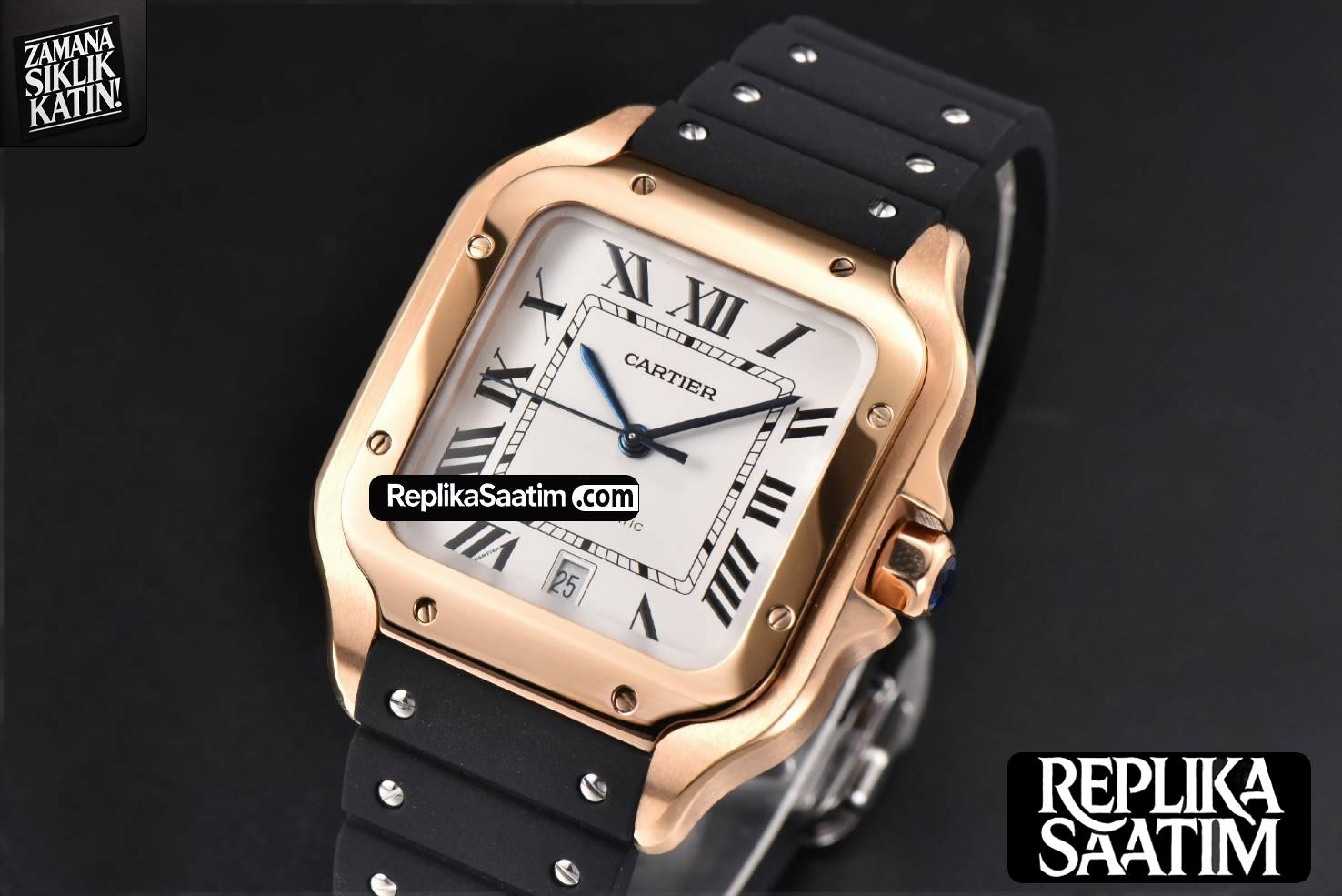 Santos Large 40mm RG GF White Dial Black Rubber Strap MIYOTA 9015 -03