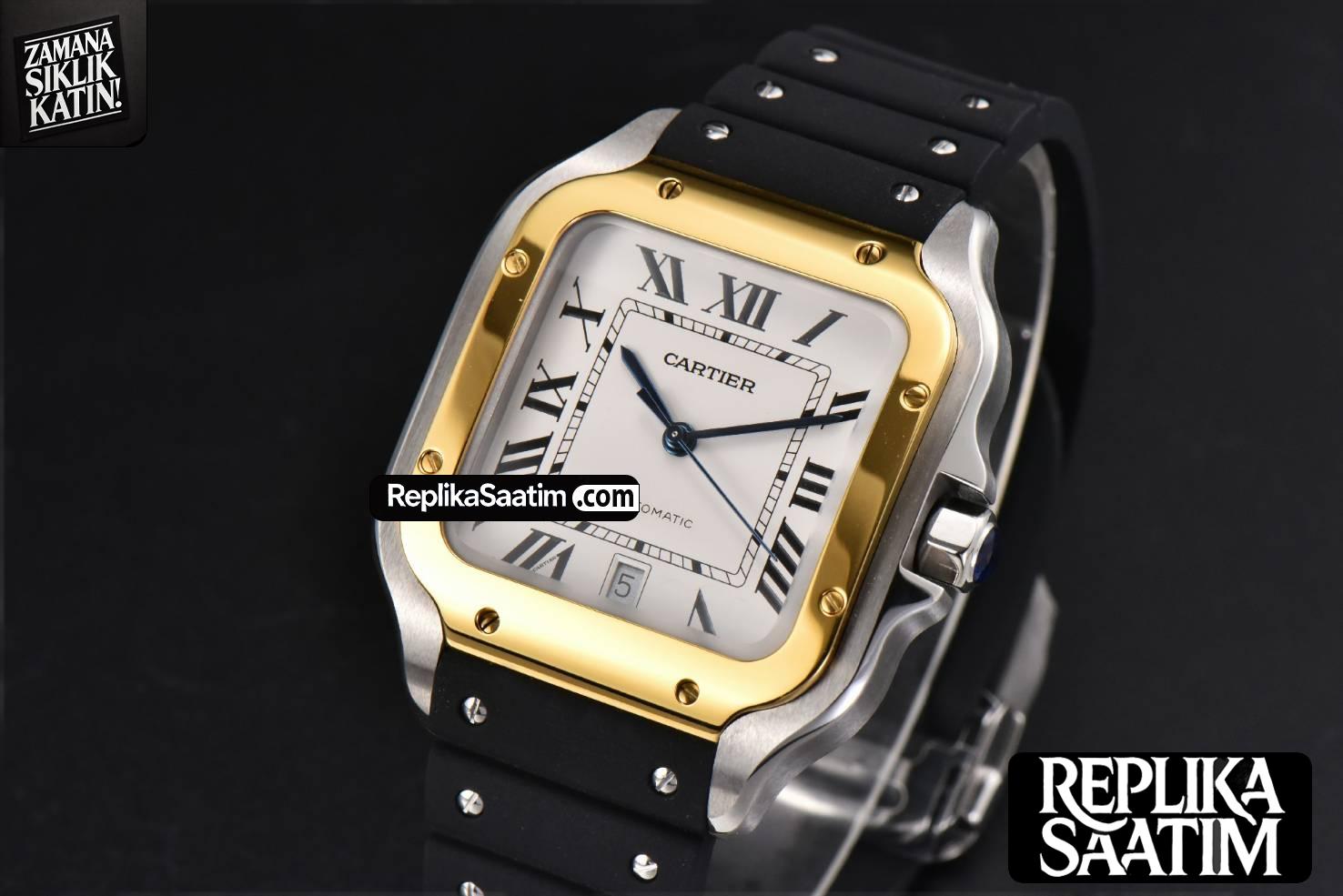 Santos Large 40mm YG/SS GF White Dial Black Rubber Strap MIYOTA 9015 -03