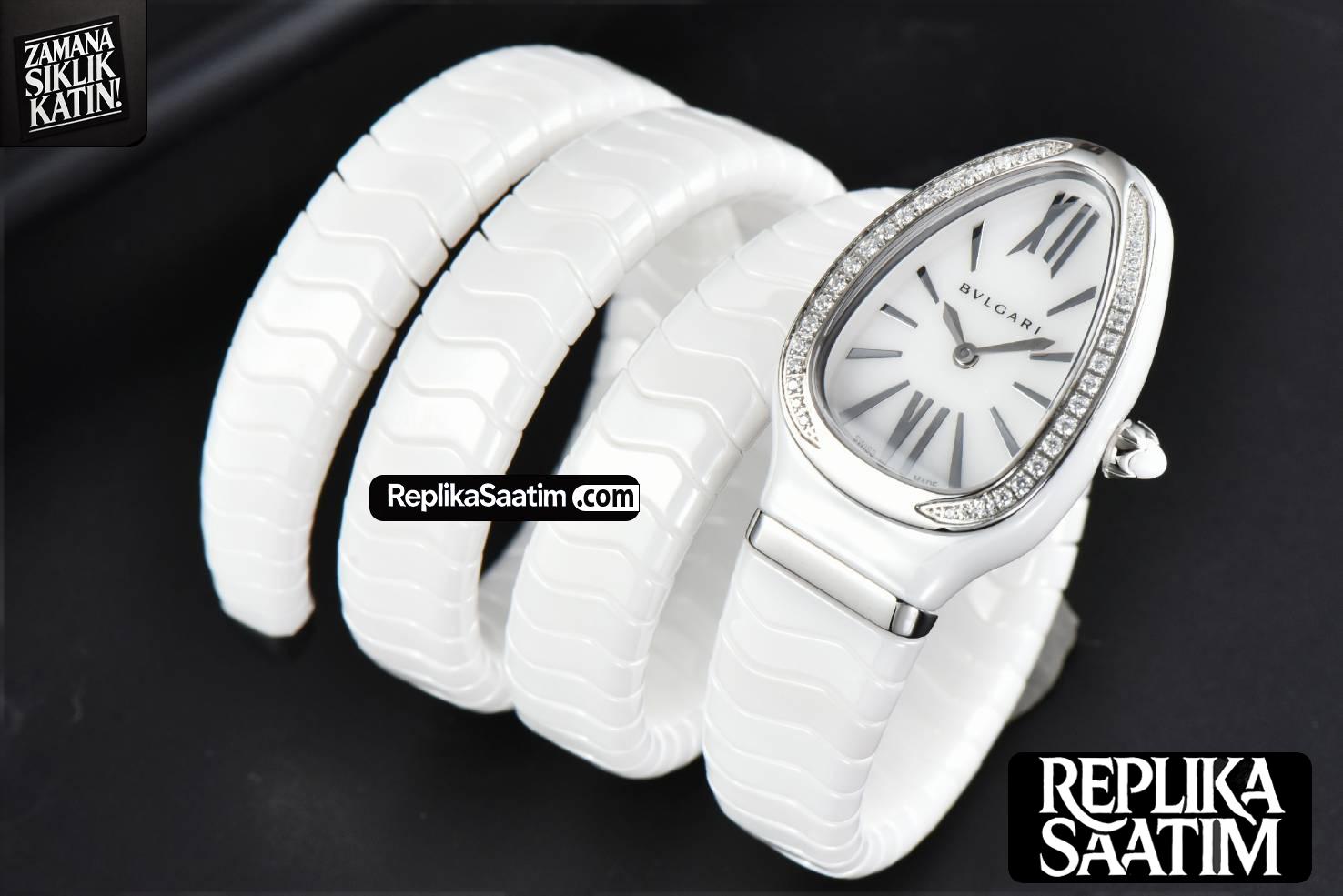 Serpenti Spiga SS 35MM BVF Polycyclic White Ceramic White Dial Diamond Bezel Quartz -02
