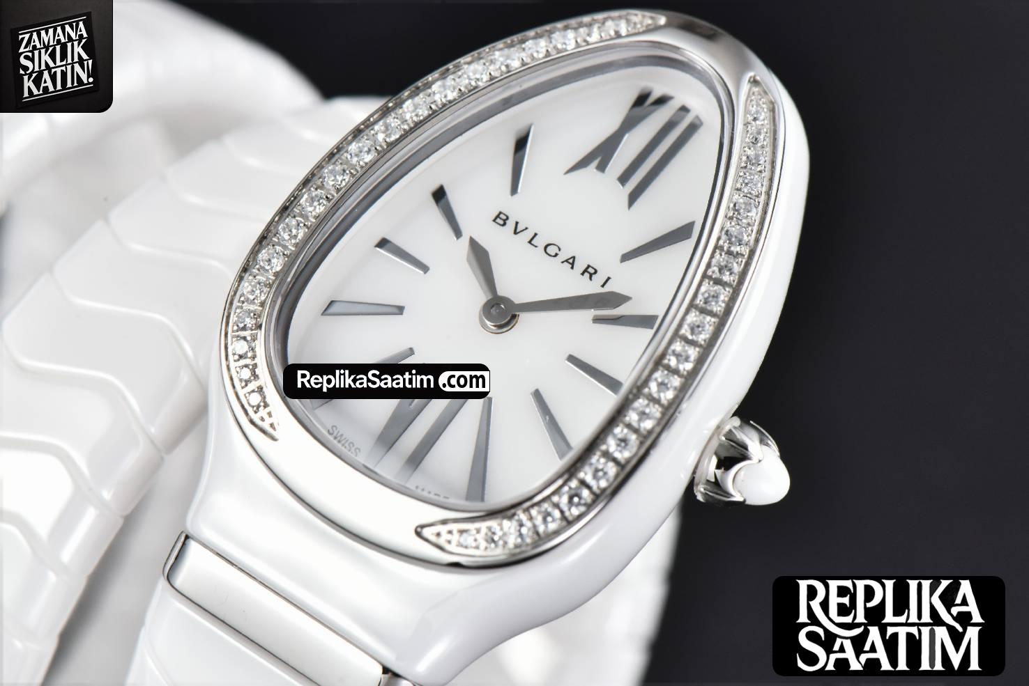 Serpenti Spiga SS 35MM BVF Polycyclic White Ceramic White Dial Diamond Bezel Quartz -03