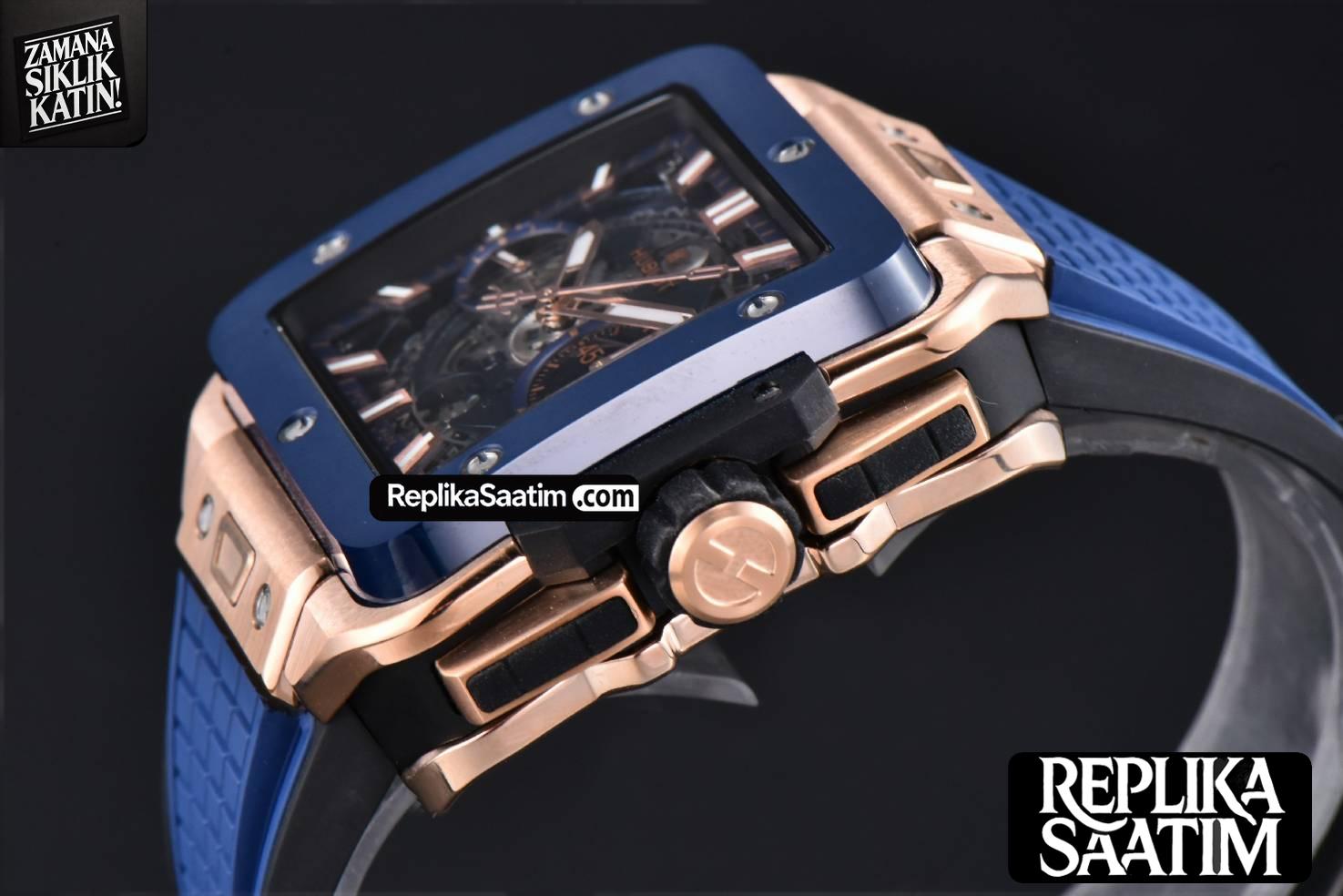 Square Bang Unico 42mm  BBF Blue Bzel RG Blue Skeleton Dial on Blue Rubber Strap A1280 -10