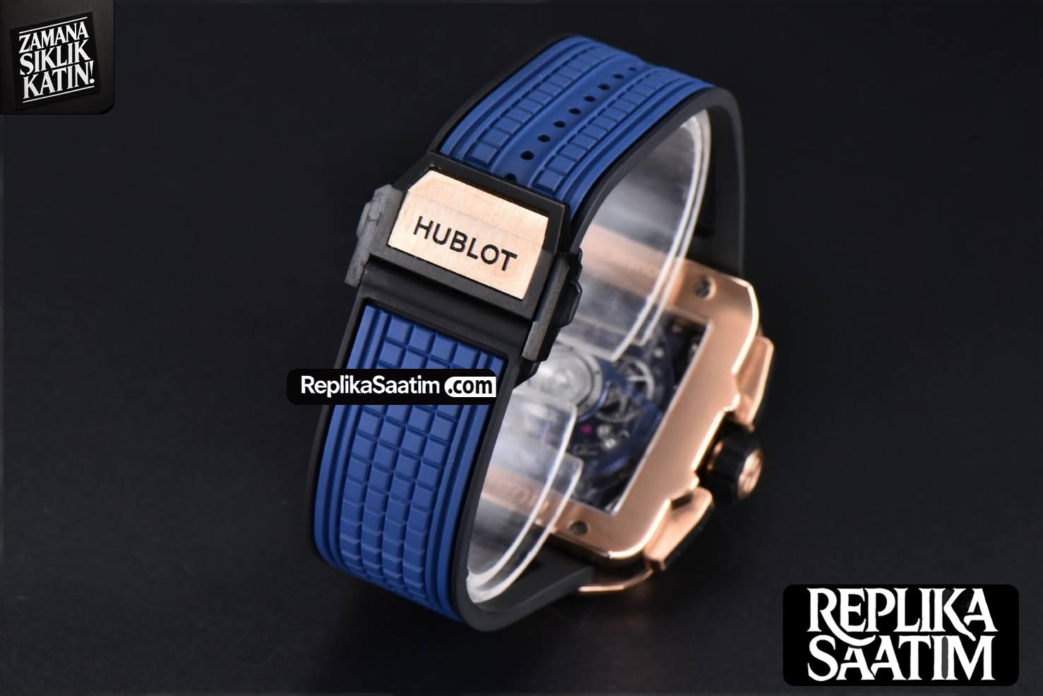 Square Bang Unico 42mm  BBF Blue Bzel RG Blue Skeleton Dial on Blue Rubber Strap A1280 -35