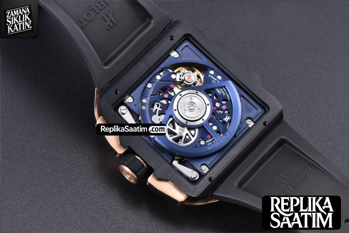 Square Bang Unico 42mm  BBF RG Blue Skeleton Dial on Blue Rubber Strap A1280 -21