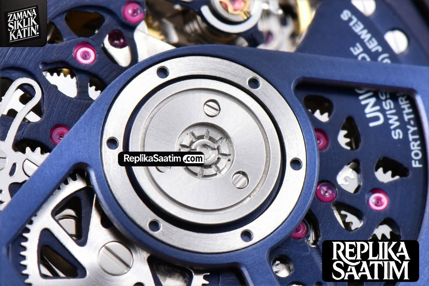 Square Bang Unico 42mm  BBF RG Blue Skeleton Dial on Blue Rubber Strap A1280 -23