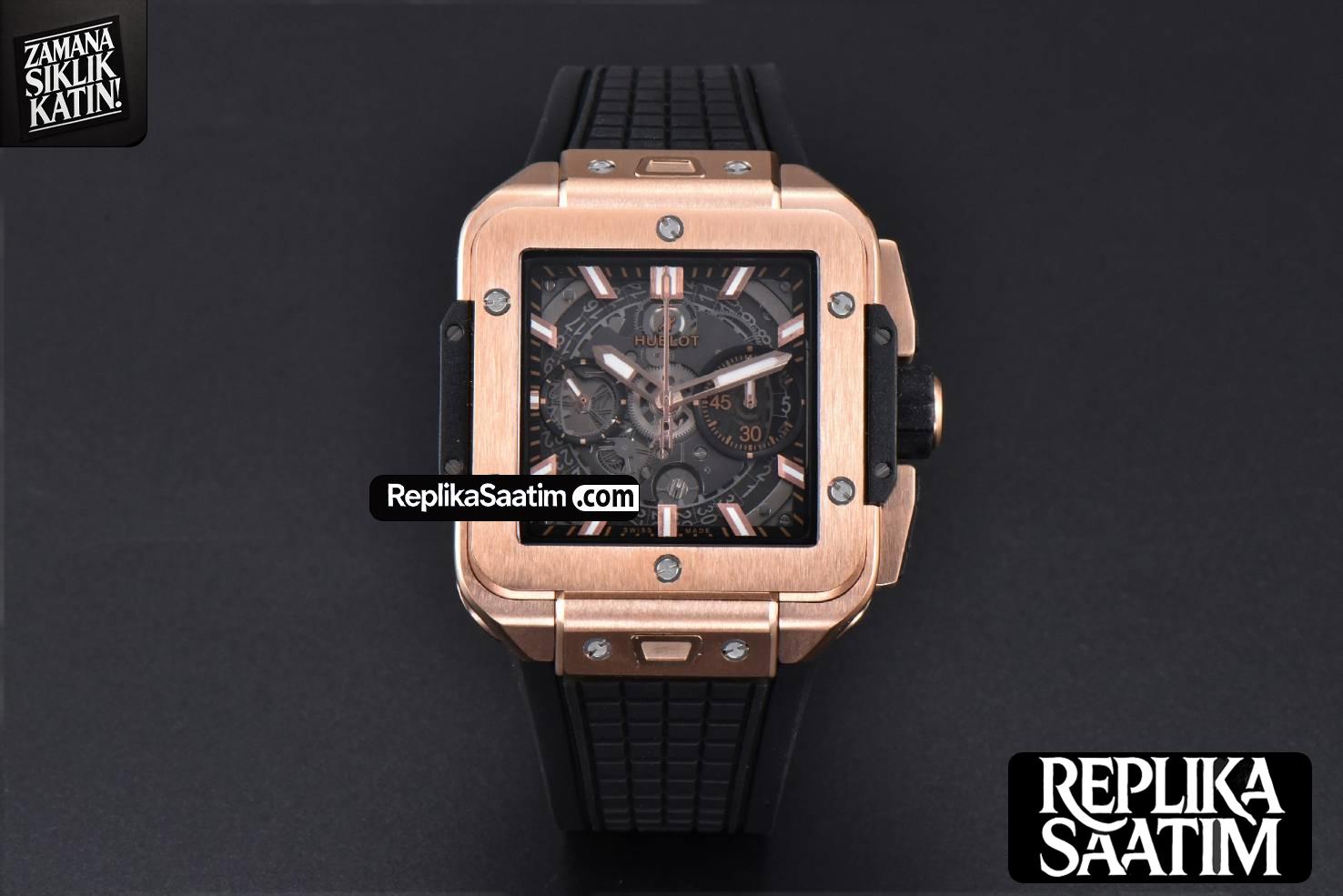 Square Bang Unico 42mm BBF RG Skeleton Dial Rubber Strap A1280 -02