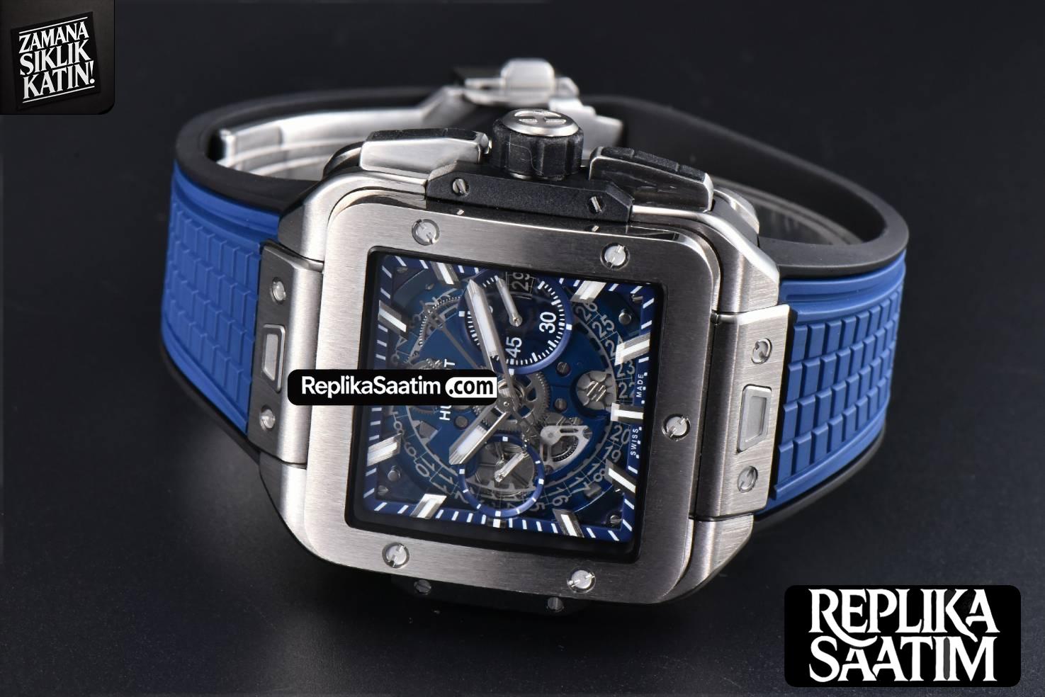 Square Bang Unico 42mm  BBF Titanium 1 Blue Skeleton Dial on Blue Rubber Strap A1280 -12