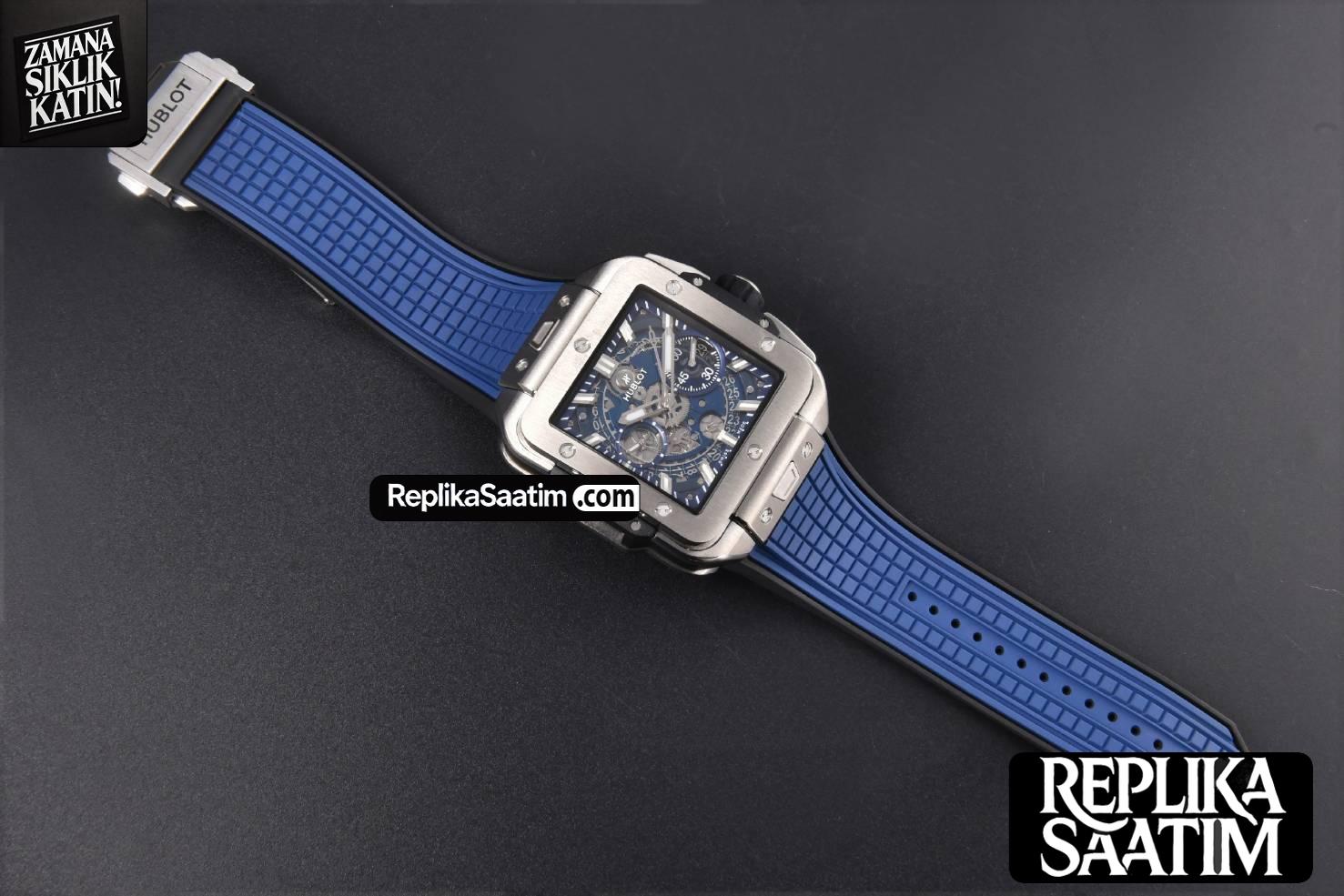 Square Bang Unico 42mm  BBF Titanium 1 Blue Skeleton Dial on Blue Rubber Strap A1280 -37