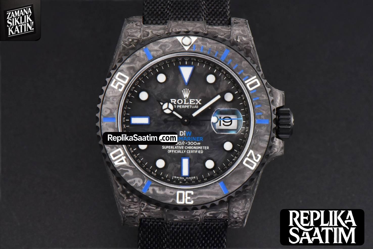 Submariner 40mm DIW VSF Forged Carbon Blue Element Nylon Strap VS3135 -01