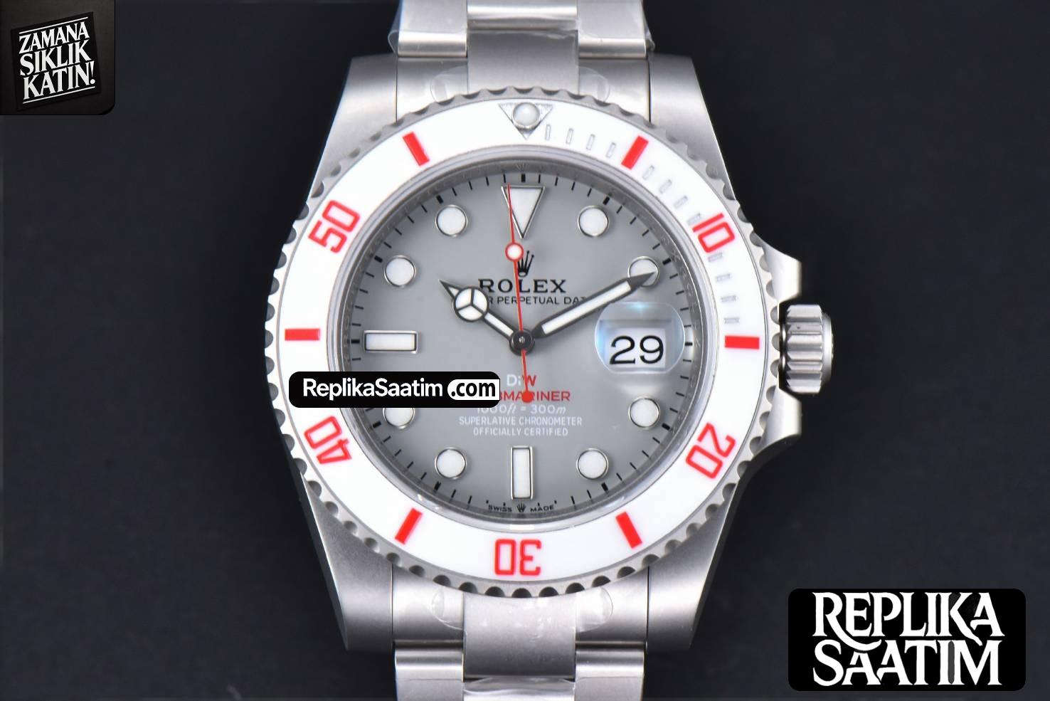 Submariner DIW Sandblasted VSF 41MM Gray Dial White Bezel Red Text SS Bracelet VS3135 -01
