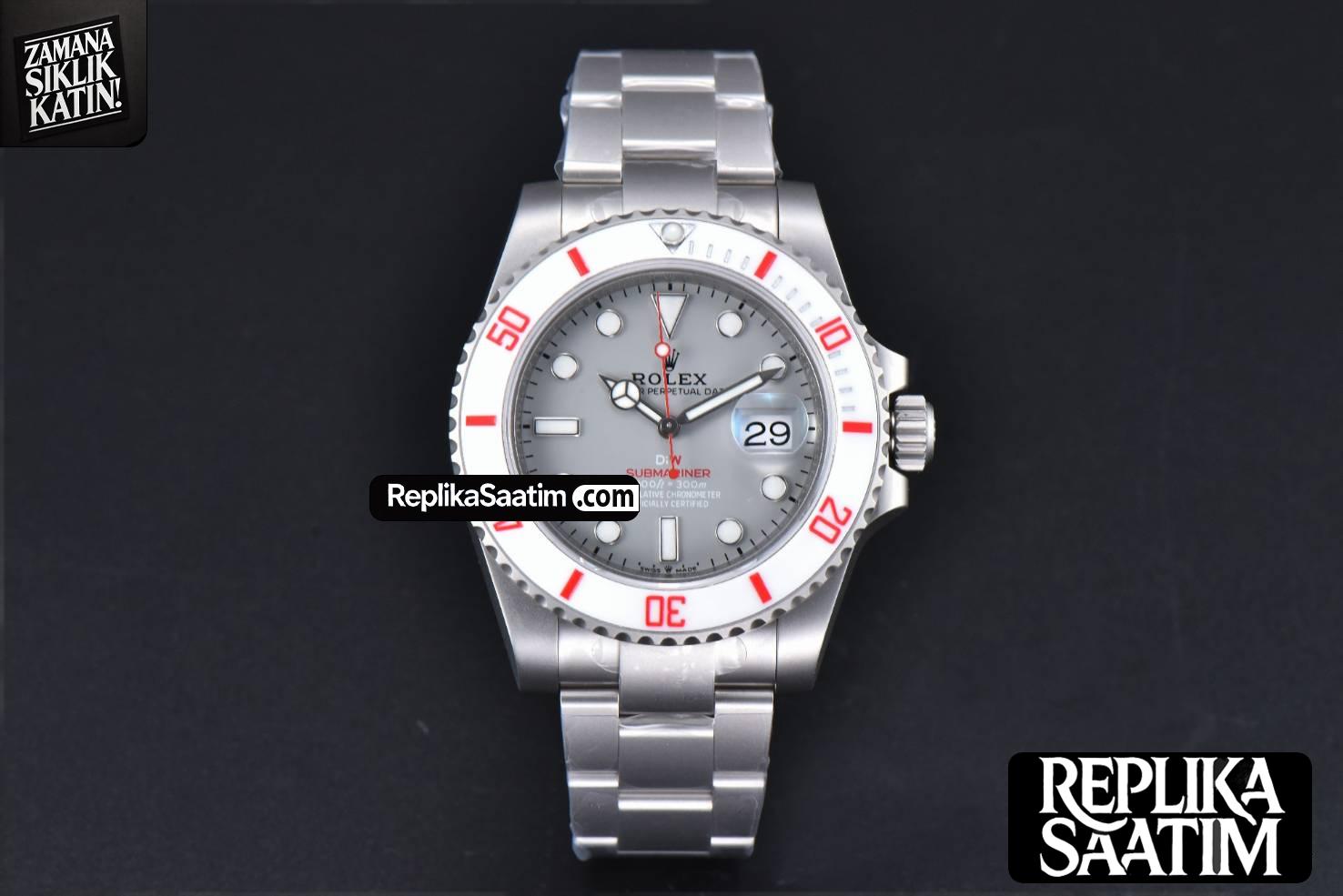 Submariner DIW Sandblasted VSF 41MM Gray Dial White Bezel Red Text SS Bracelet VS3135 -02