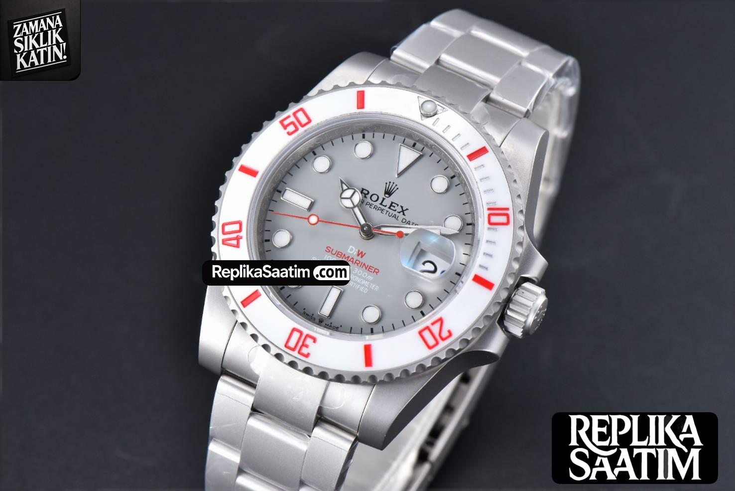 Submariner DIW Sandblasted VSF 41MM Gray Dial White Bezel Red Text SS Bracelet VS3135 -03