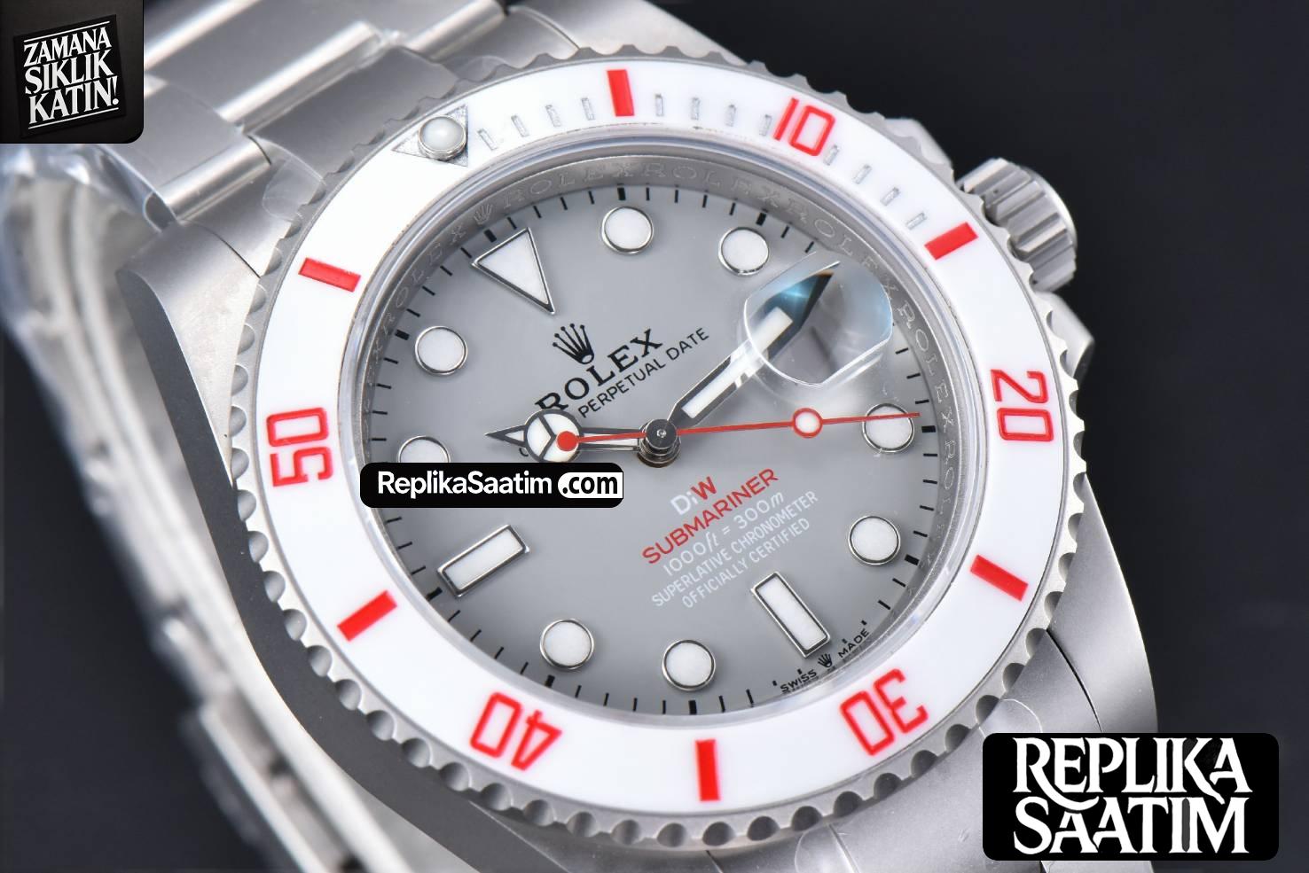 Submariner DIW Sandblasted VSF 41MM Gray Dial White Bezel Red Text SS Bracelet VS3135 -13