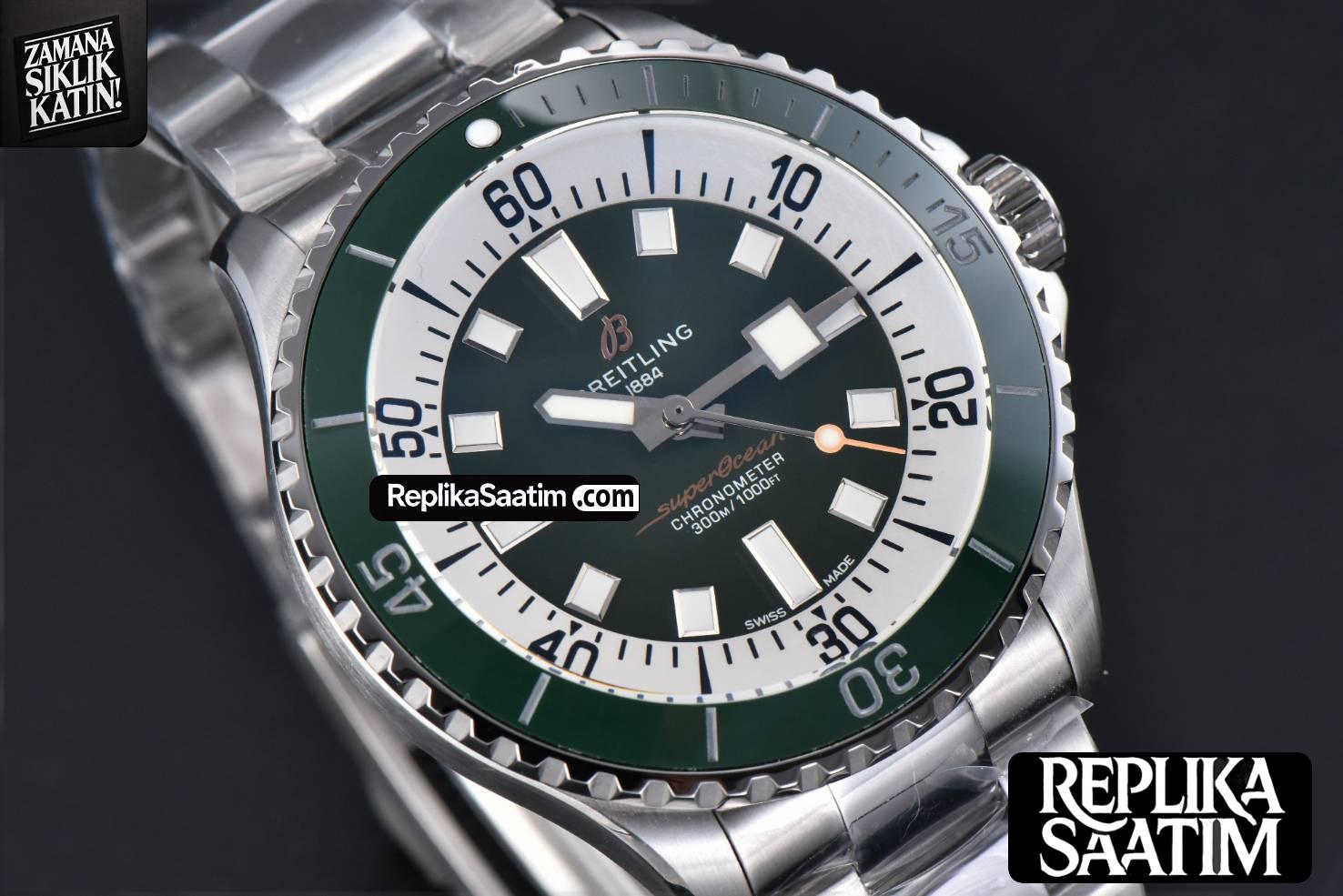 SuperOcean 44mm TF Green/White Dial SS Bracelet A2824 -11