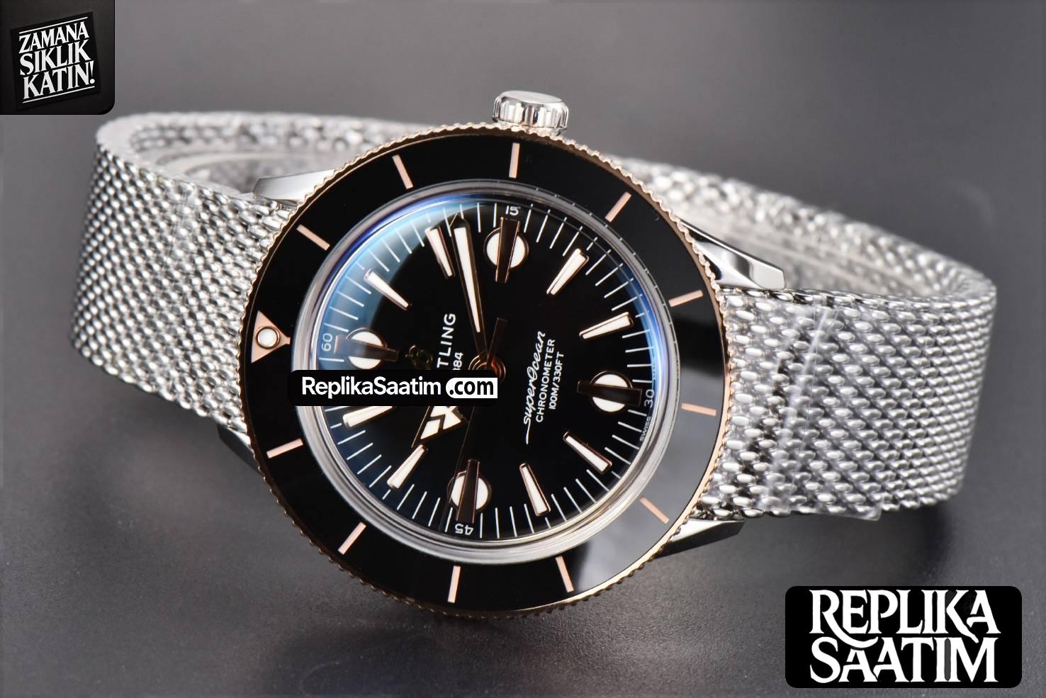 SuperOcean Heritage 42mm RG/SS GF Black Ceramic Black Dial Mesh Bracelet A2824 -13