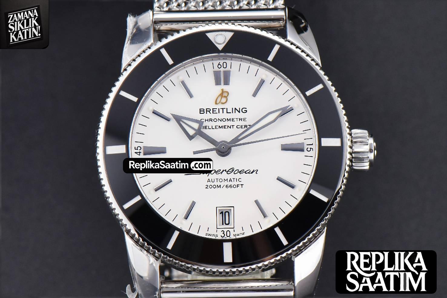 SuperOcean Heritage II GF 42MM White Dial Black Bezel SS bracelet A2824 -02