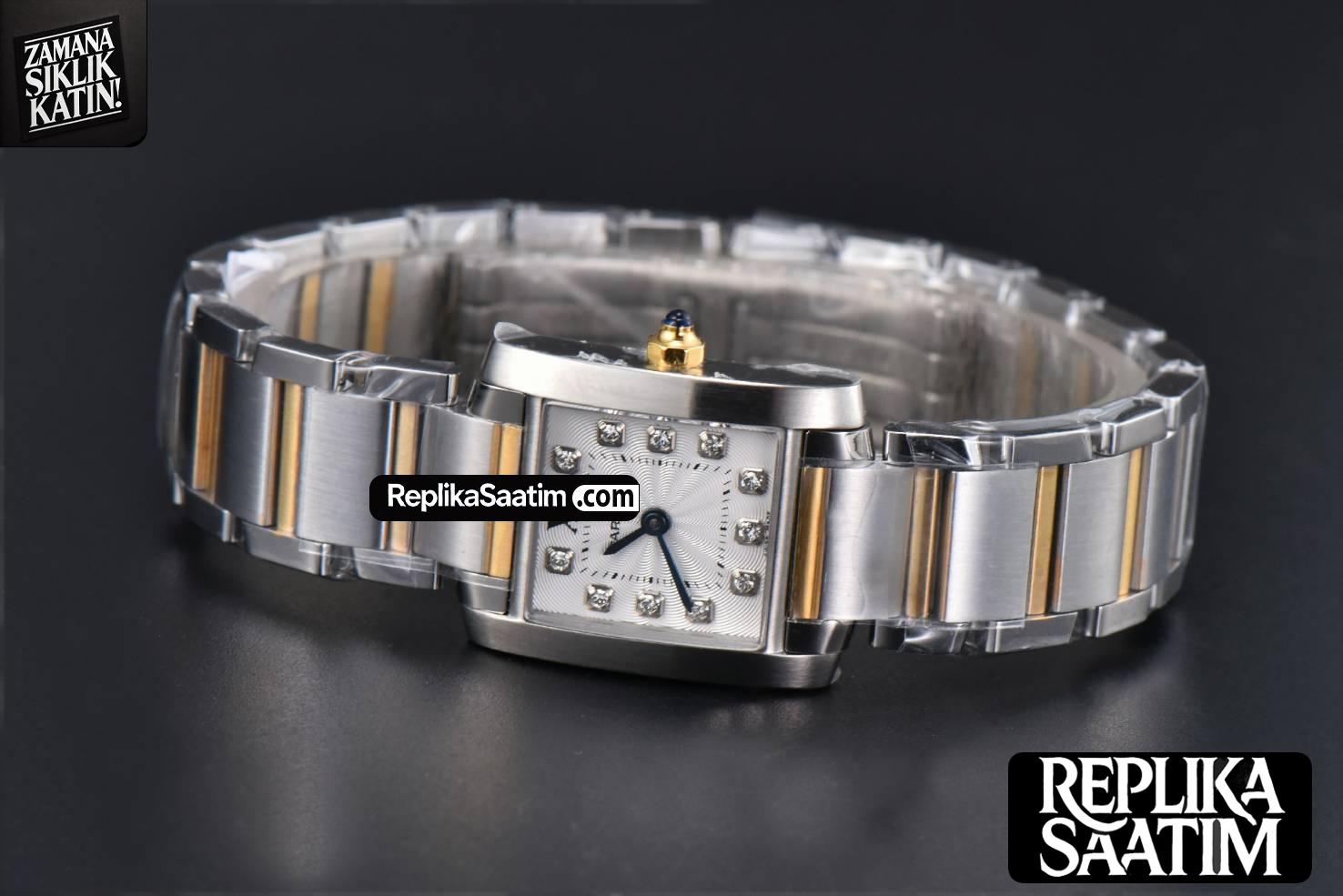 Tank Francaise Small 25.7mmx21.2mm 8848F Diamond Marker YG/SS Bracelet Quartz -11