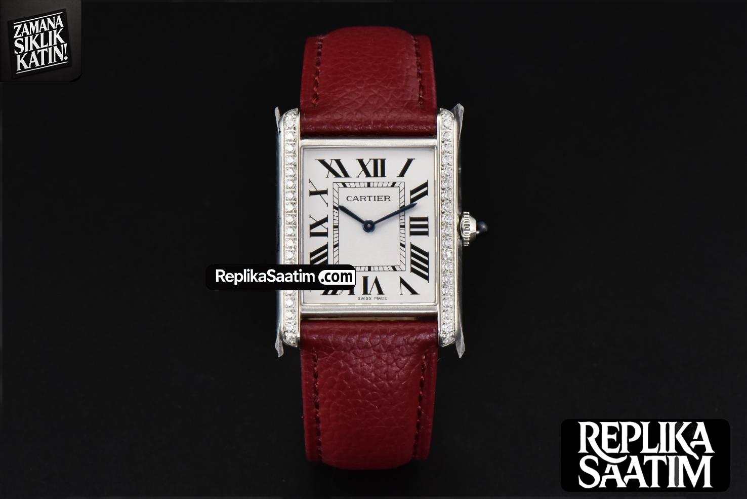 Tank Must Large 33.7×25.5mm Diamond K11F White Dial Red Litchi Grained Strap Quartz -02