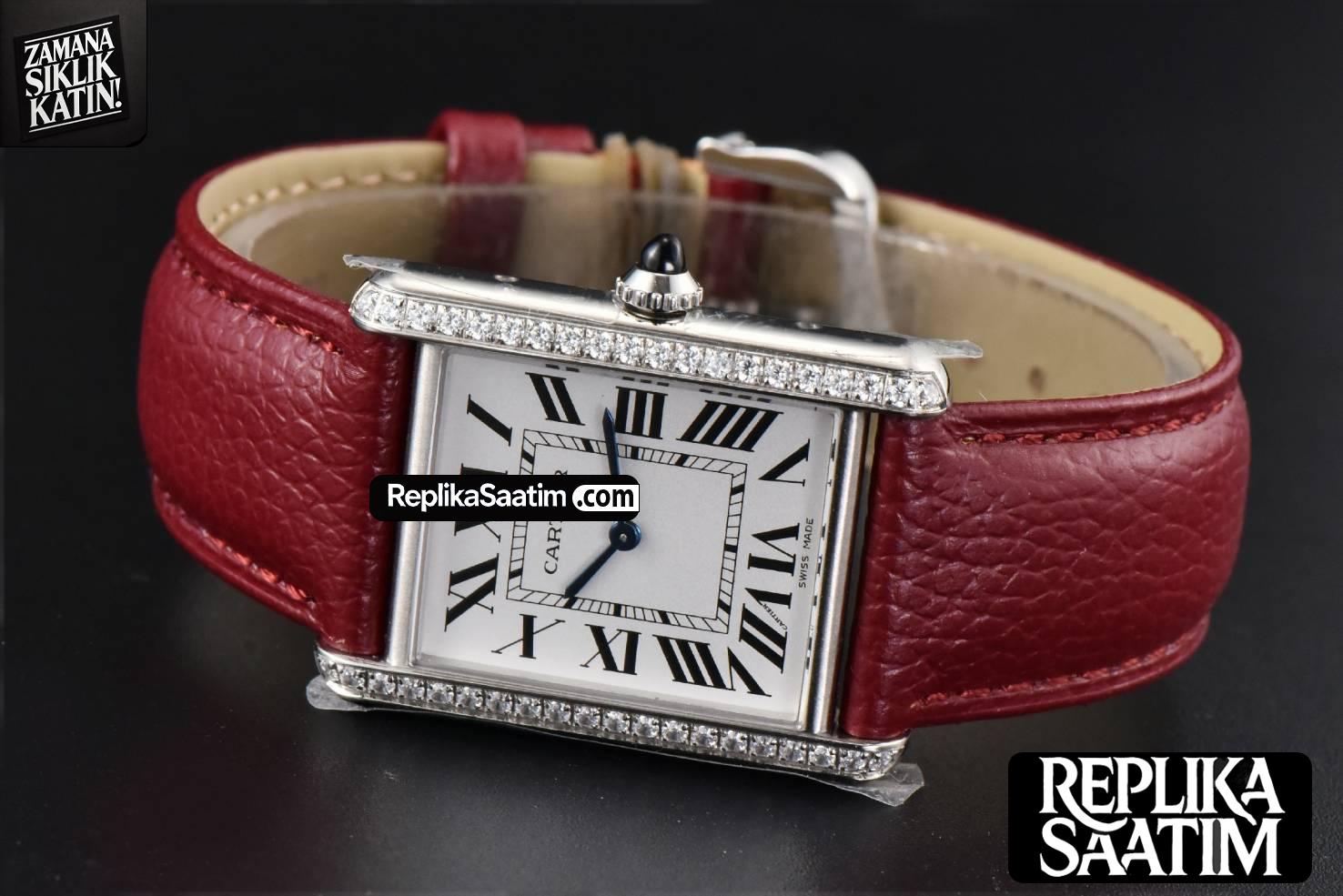 Tank Must Large 33.7×25.5mm Diamond K11F White Dial Red Litchi Grained Strap Quartz -10