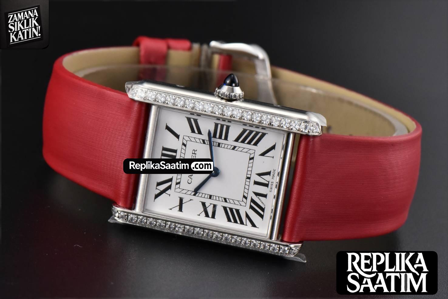 Tank Must Large 33.7×25.5mm Diamond K11F White Dial Red Smooth Calf Strap Quartz -10