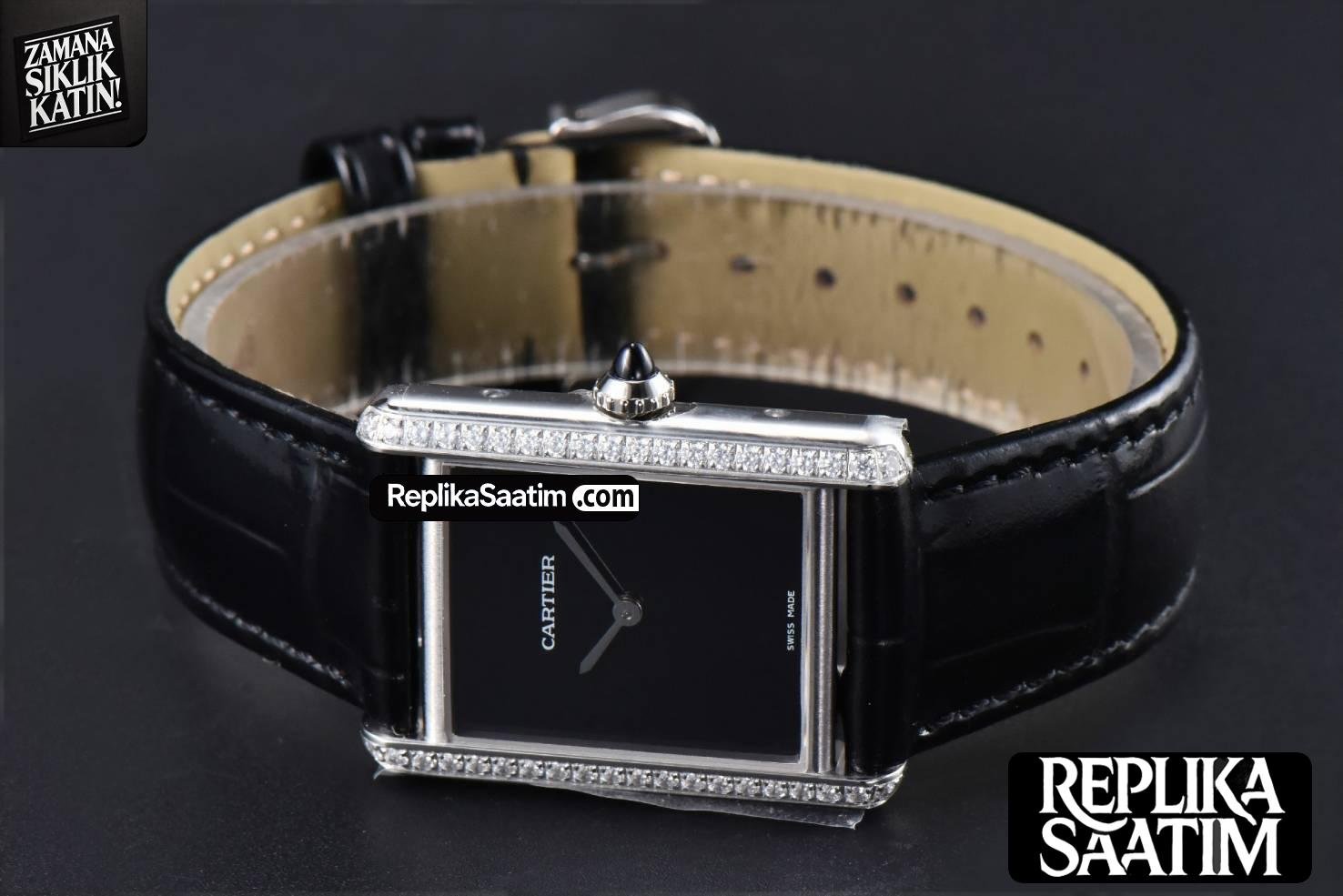 Tank Must Large 33.7×25.5mm K11F Diamond Bezel Black Dial Black Leather Strap Quartz -08