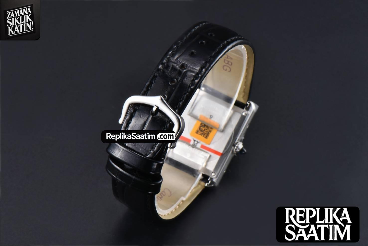 Tank Must Large 33.7×25.5mm K11F Diamond Bezel Black Dial Black Leather Strap Quartz -18