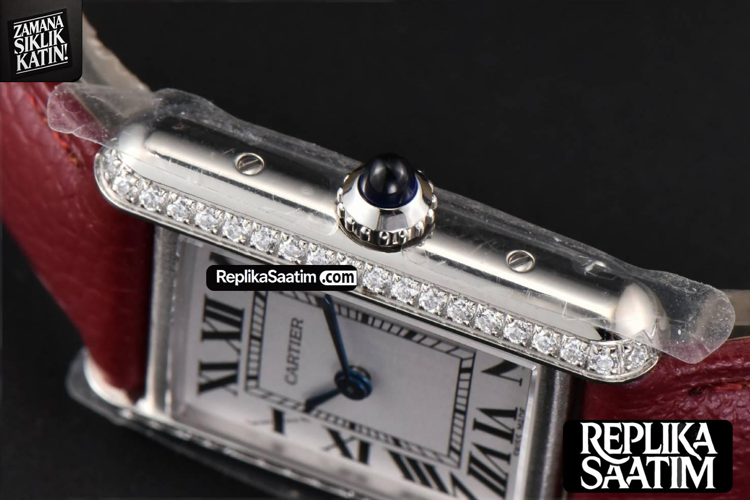 Tank Must Small 29.5×22mm Diamond K11F White Dial Red Litchi Grained Strap Quartz -11