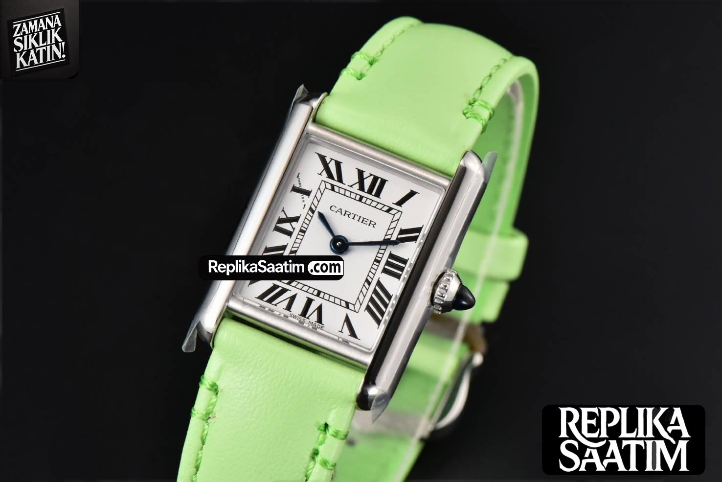Tank Must Small 29.5×22mm K11F White Dial Green Smooth Calf Strap Quartz -03