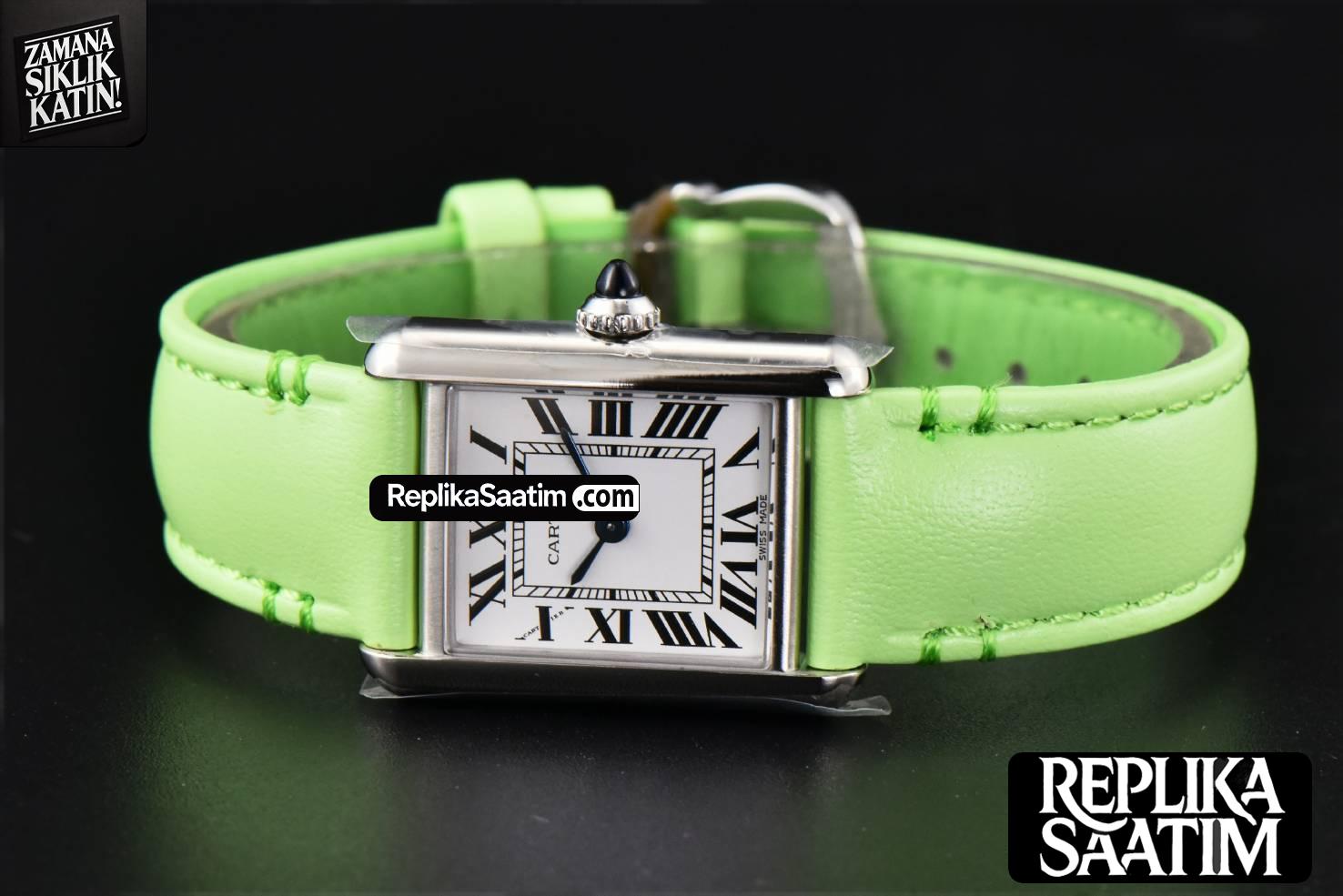 Tank Must Small 29.5×22mm K11F White Dial Green Smooth Calf Strap Quartz -10