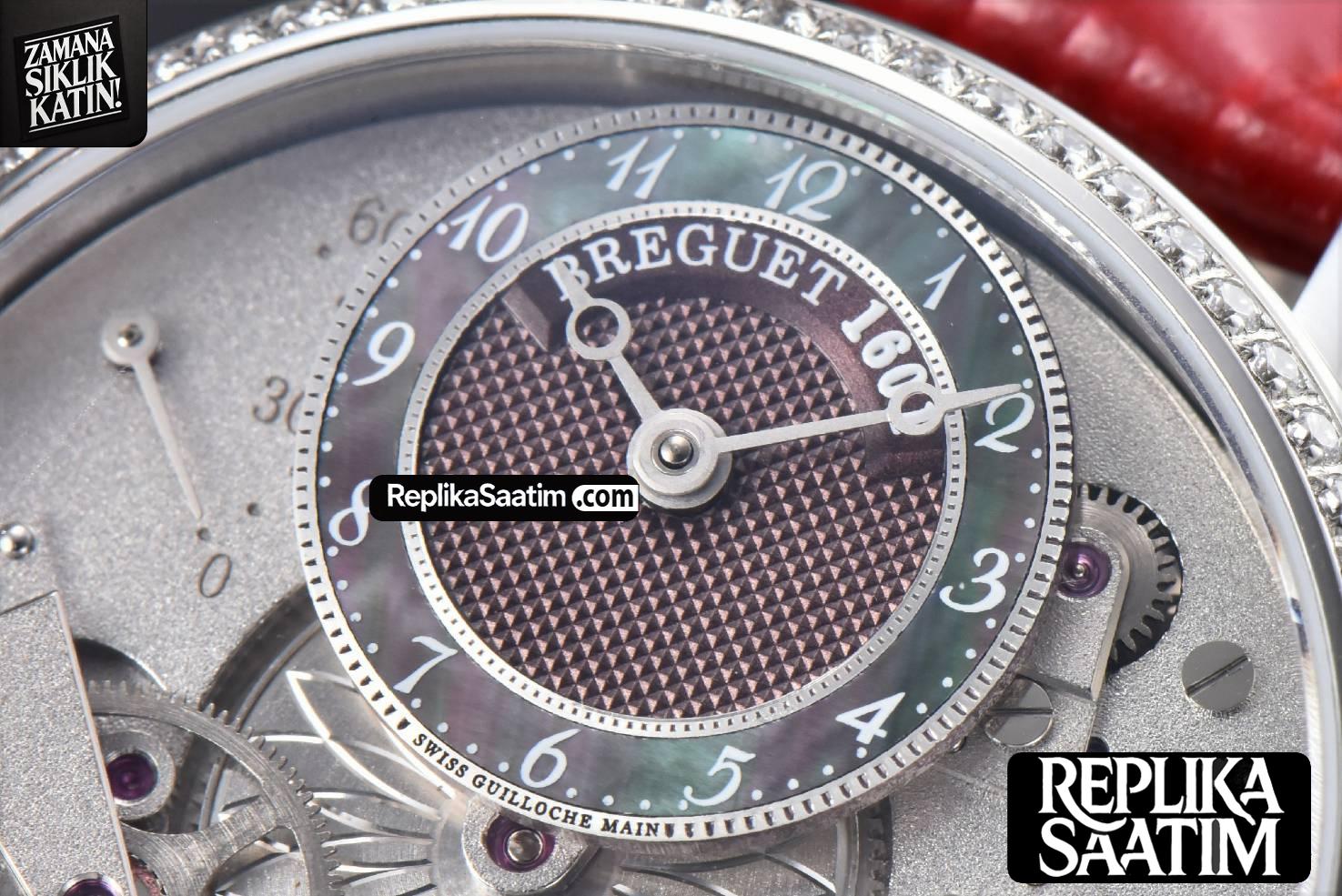 Tradition 7038BB ZF 40MM Diamond White Dial Red Leather Strap A505 -03