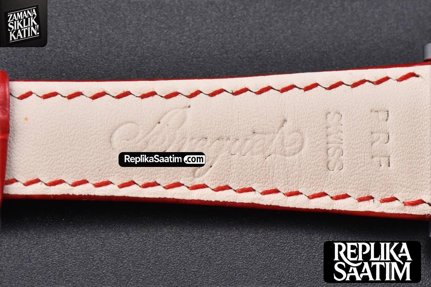 Tradition 7038BB ZF 40MM Diamond White Dial Red Leather Strap A505 -16