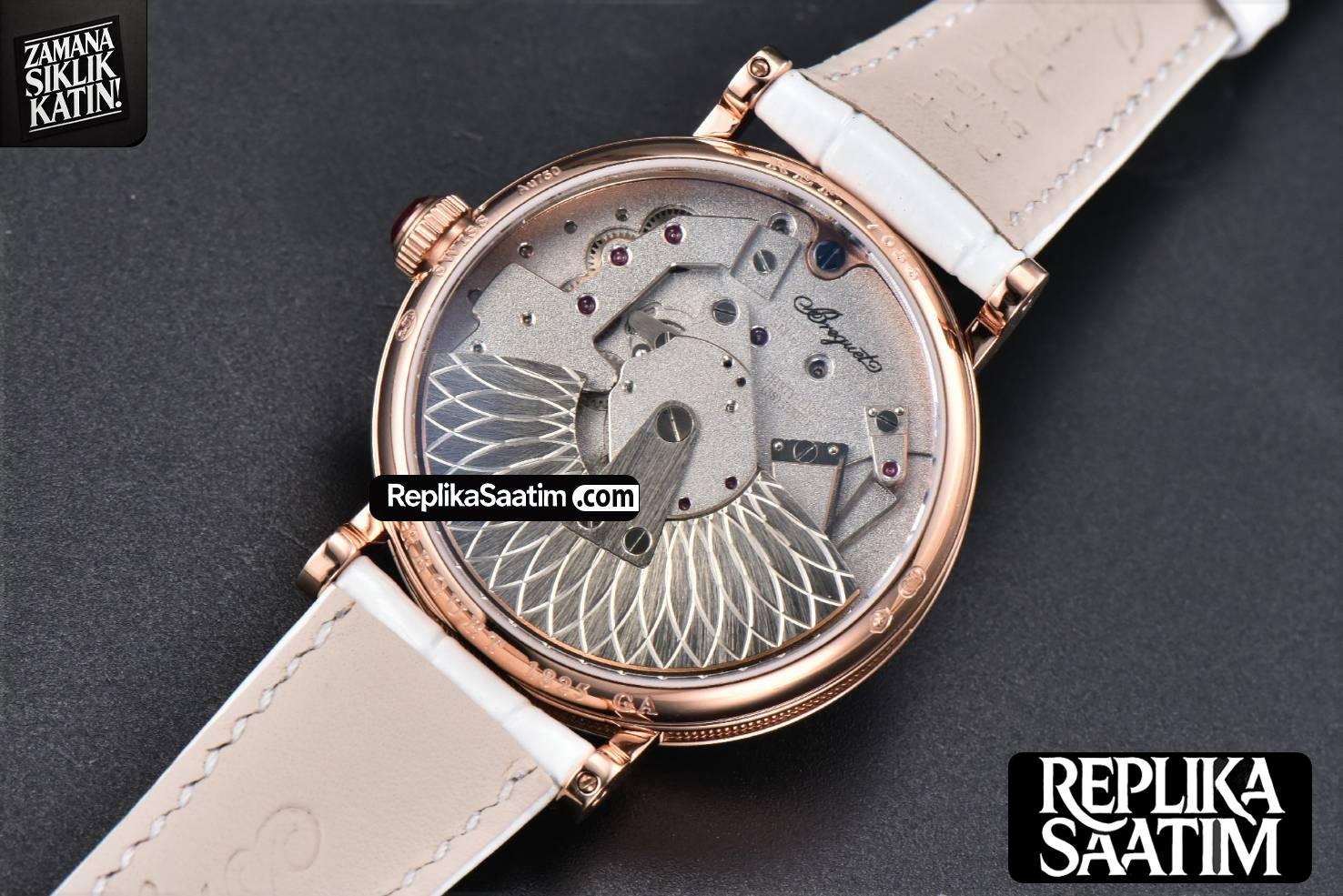 Tradition 7038BR RG ZF 40MM Diamond Gray Dial Silver Subdial White Leather Strap A505 -18