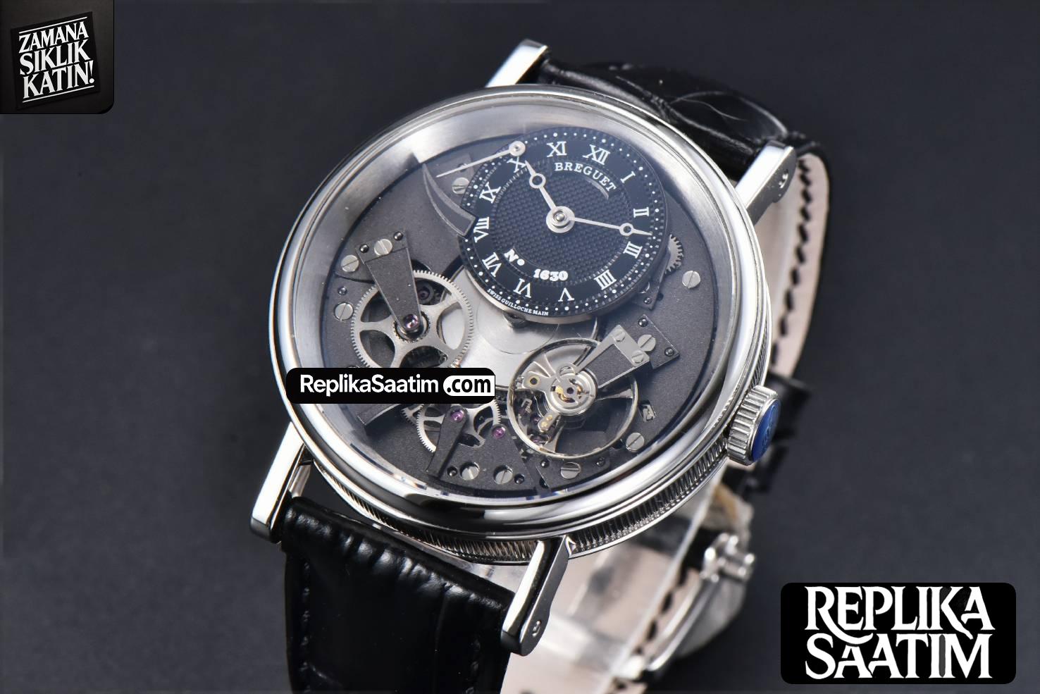 Tradition 7057BB ZF 40MM Gray Dial Black Subdial Black Leather Strap A505 -02