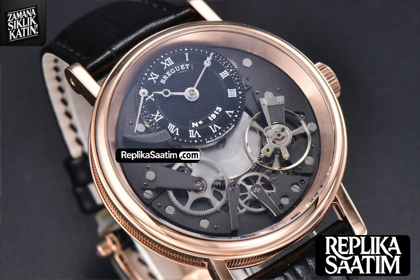 Tradition 7057BR RG ZF 40MM Gray Dial Black Subdial Black Leather Strap A505 -09