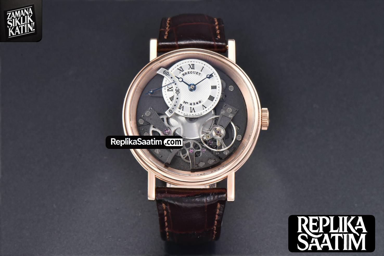 Tradition 7057BR RG ZF 40MM Gray Dial White Subdial Black Leather Strap A505 -01
