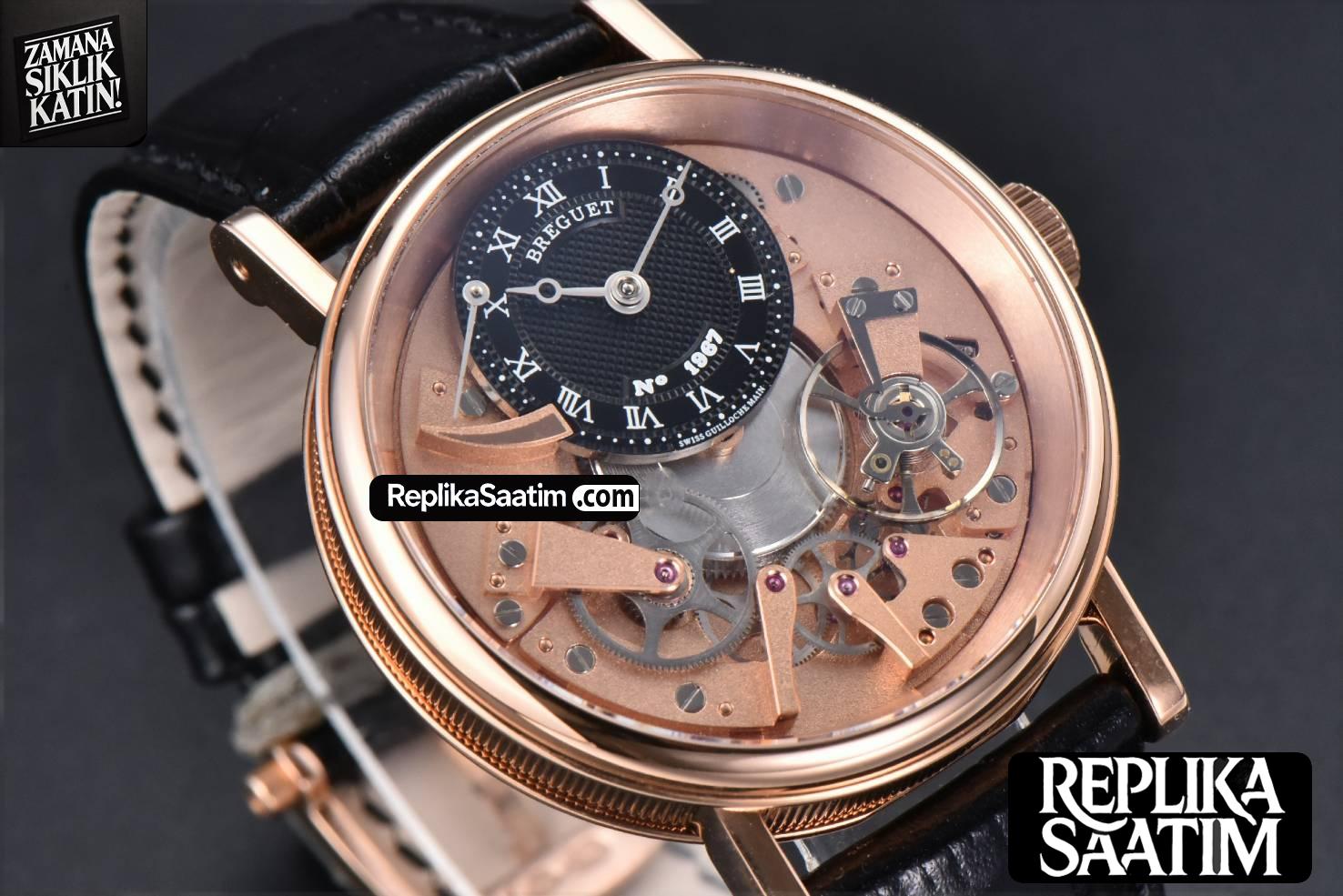 Tradition 7057BR RG ZF 40MM RG Dial Black Subdial Black Leather Strap A505 -09
