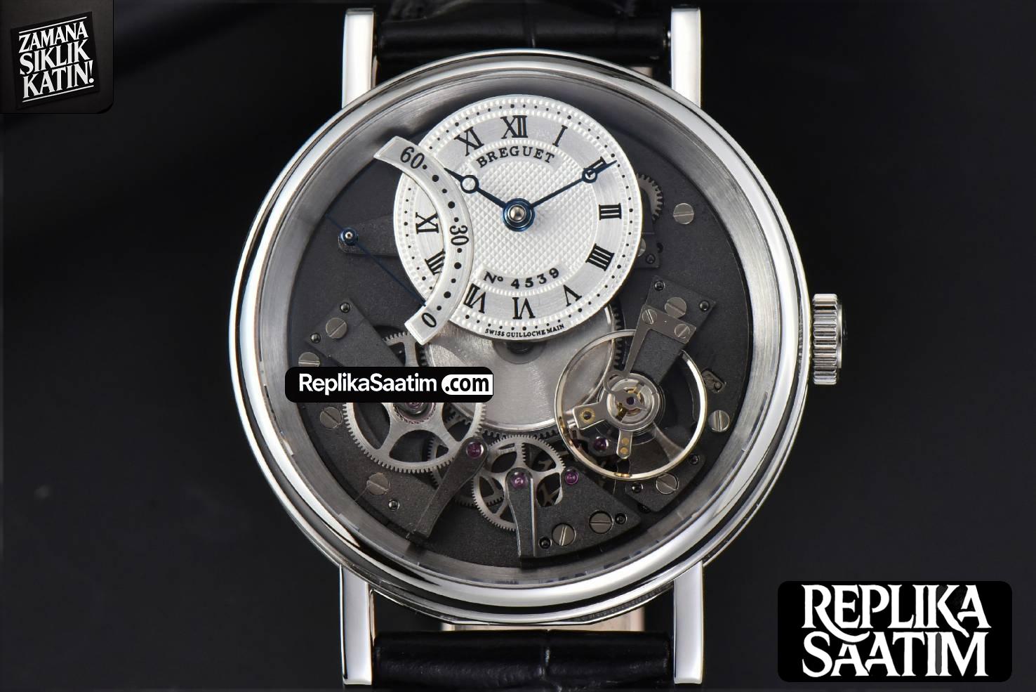 Tradition 7097BB SS ZF 40MM Gray Dial White Subdial Black Leather Strap A505 -01