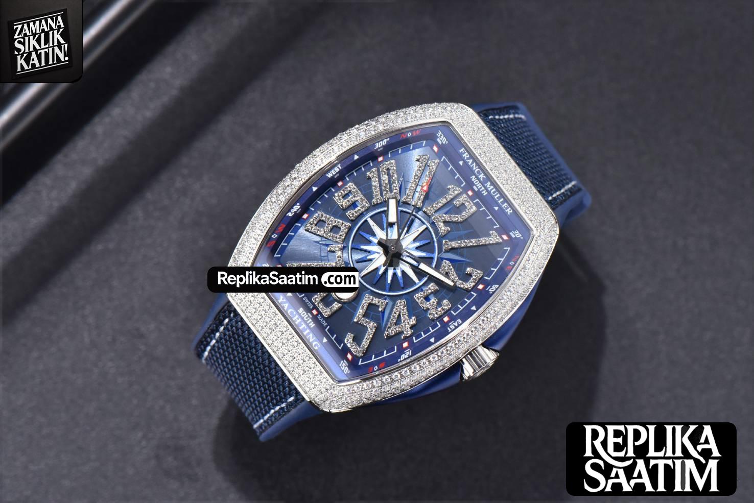 Vanguard V45 SS Full Diamonds ZF Blue Textured Dial on Blue Rubber Strap MIYOTA 9015 -02