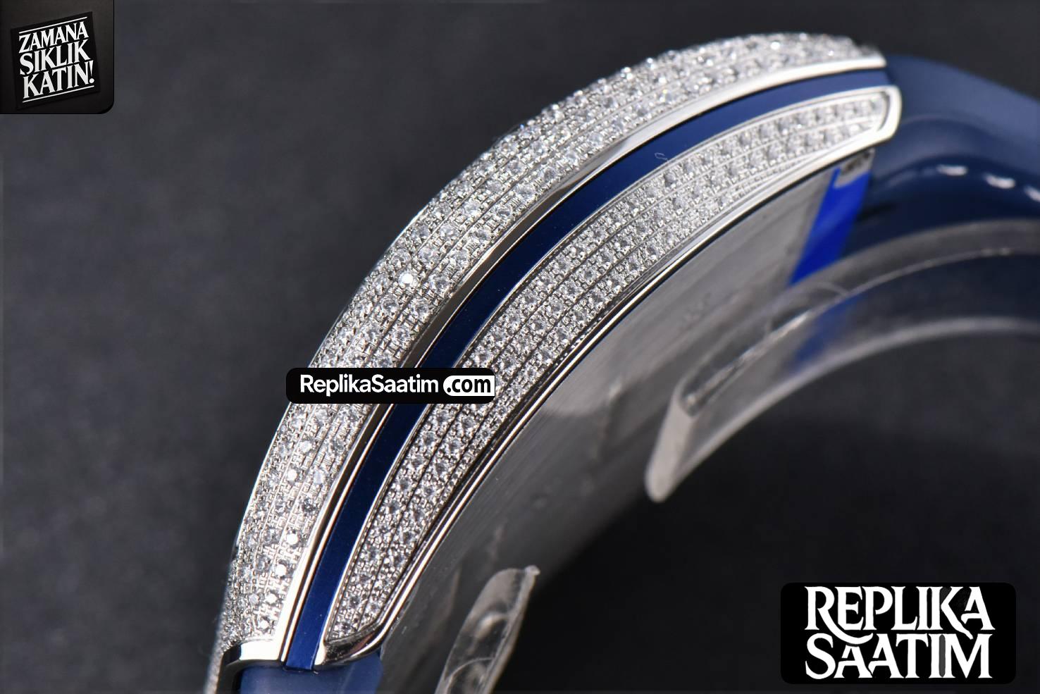 Vanguard V45 SS Full Diamonds ZF Blue Textured Dial on Blue Rubber Strap MIYOTA 9015 -12